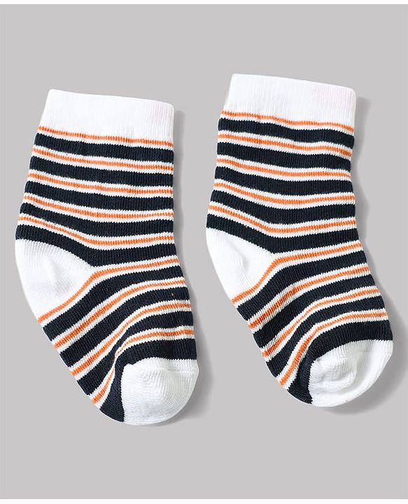 Cute Walk by Babyhug Anti-Bacterial Ankle Length Striped Socks With Text Design Pack of 3 - White & Black