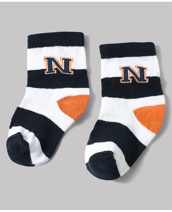 Cute Walk by Babyhug Anti-Bacterial Ankle Length Striped Socks With Text Design Pack of 3 - White & Black