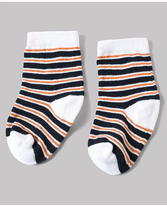 Cute Walk by Babyhug Anti-Bacterial Ankle Length Striped Socks With Text Design Pack of 3 - White & Black