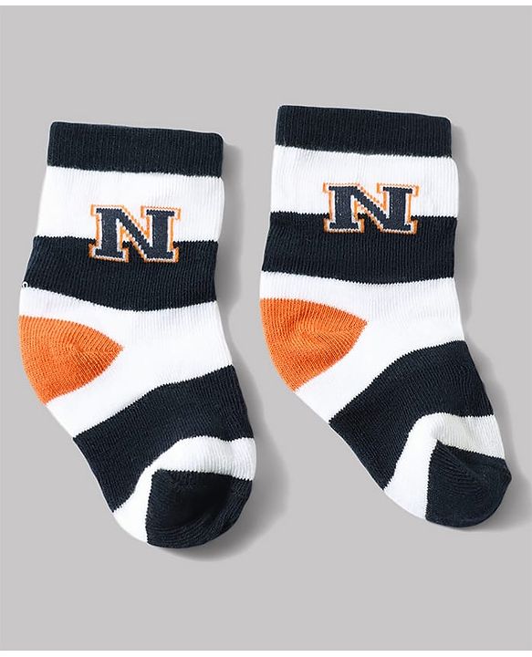Cute Walk by Babyhug Anti-Bacterial Ankle Length Striped Socks With Text Design Pack of 3 - White & Black