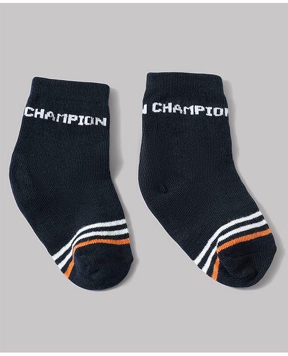 Cute Walk by Babyhug Anti-Bacterial Ankle Length Striped Socks With Text Design Pack of 3 - White & Black