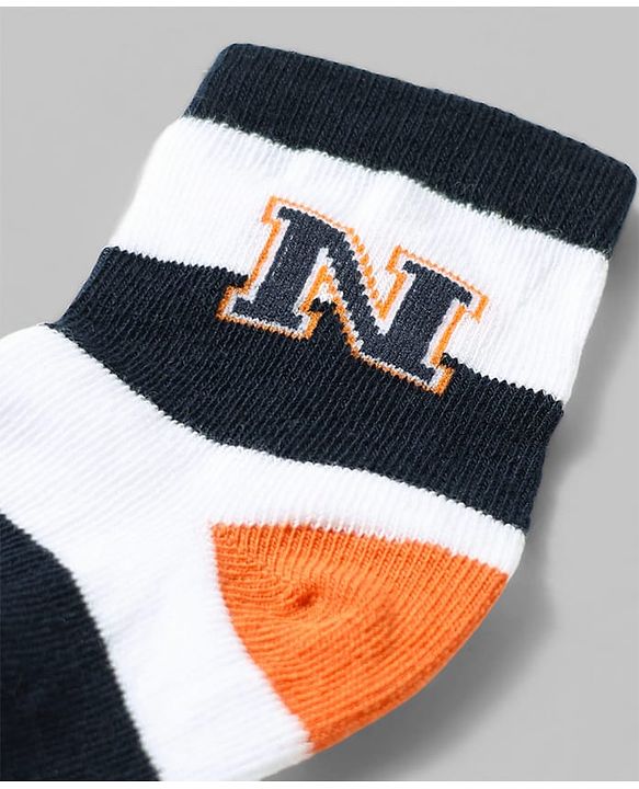 Cute Walk by Babyhug Anti-Bacterial Ankle Length Striped Socks With Text Design Pack of 3 - White & Black