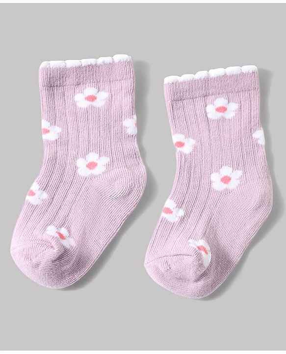Cute Walk by Babyhug Non Terry Knit Anti-bacterial Ankle Length Sock With Floral & Heart Design Pack of 3 - Pink Peach & Lilac
