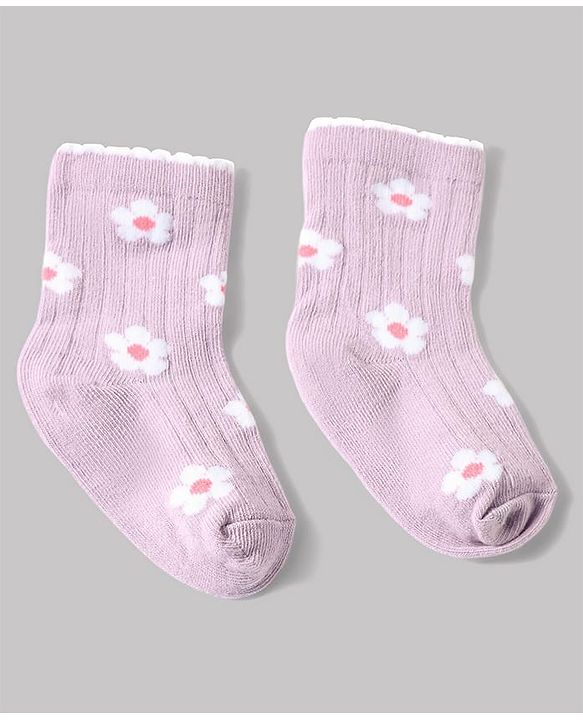 Cute Walk by Babyhug Non Terry Knit Anti-bacterial Ankle Length Sock With Floral & Heart Design Pack of 3 - Pink Peach & Lilac