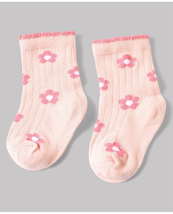 Cute Walk by Babyhug Non Terry Knit Anti-bacterial Ankle Length Sock With Floral & Heart Design Pack of 3 - Pink Peach & Lilac