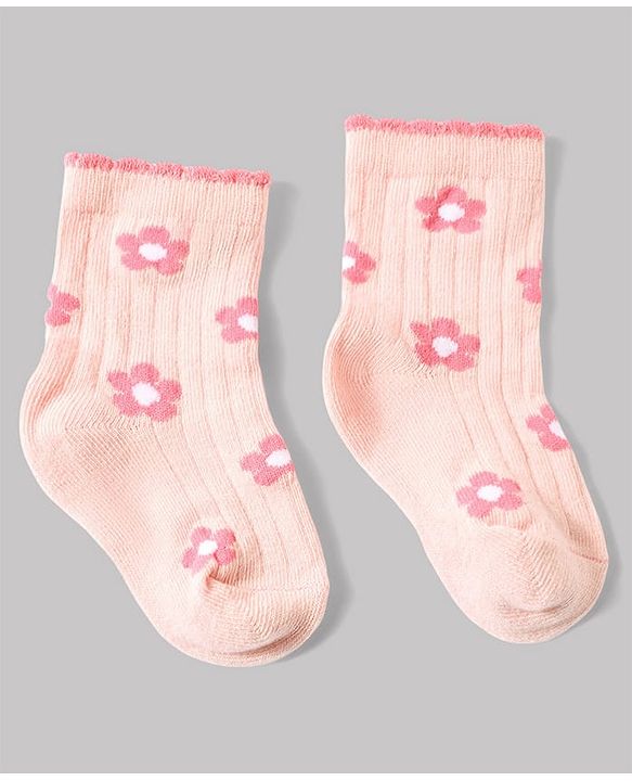 Cute Walk by Babyhug Non Terry Knit Anti-bacterial Ankle Length Sock With Floral & Heart Design Pack of 3 - Pink Peach & Lilac