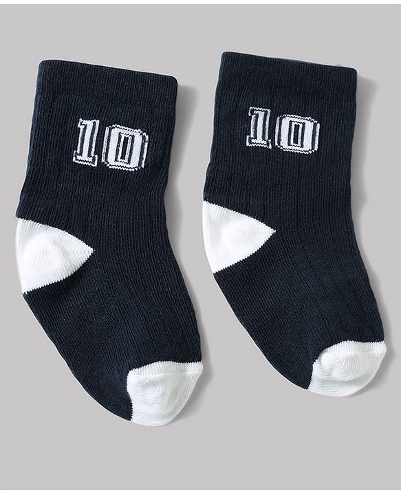 Cute Walk by Babyhug Non Terry Knit Anti-bacterial Ankle Length Striped Sock With Text Design Pack of 3 - White & Black