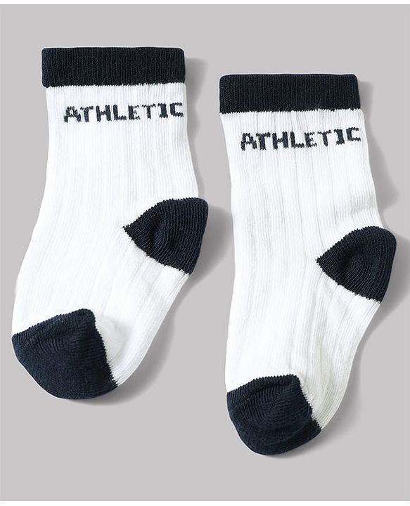 Cute Walk by Babyhug Non Terry Knit Anti-bacterial Ankle Length Striped Sock With Text Design Pack of 3 - White & Black
