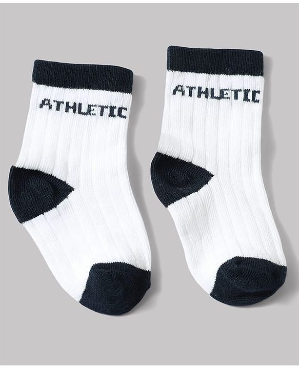Cute Walk by Babyhug Non Terry Knit Anti-bacterial Ankle Length Striped Sock With Text Design Pack of 3 - White & Black