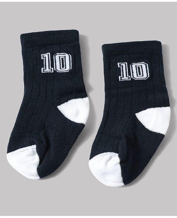 Cute Walk by Babyhug Non Terry Knit Anti-bacterial Ankle Length Striped Sock With Text Design Pack of 3 - White & Black