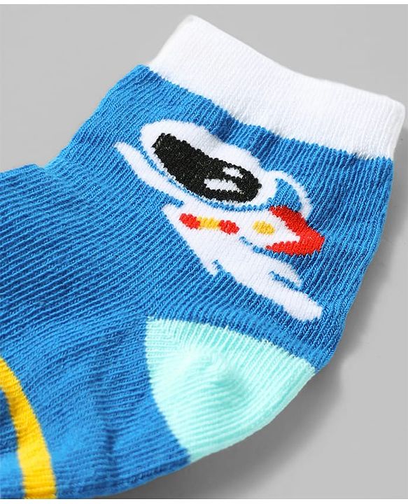 Cute Walk by Babyhug Anti-Bacterial Ankle Length Striped Sock With Space Design Pack of 3 - White & Blue