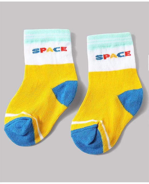 Cute Walk by Babyhug Anti-Bacterial Ankle Length Striped Sock With Space Design Pack of 3 - White & Blue