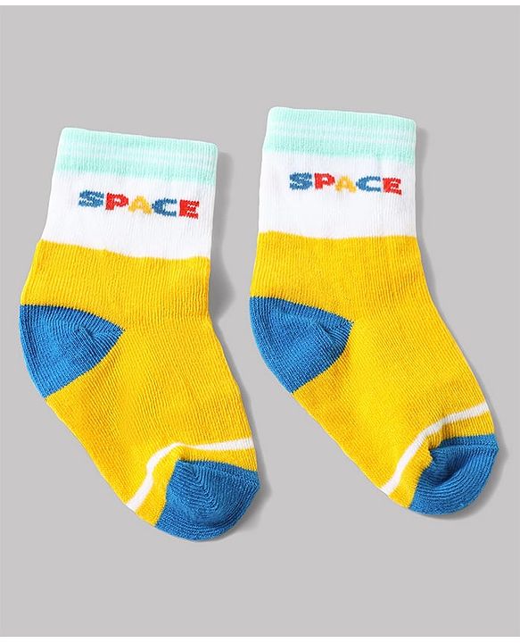 Cute Walk by Babyhug Anti-Bacterial Ankle Length Striped Sock With Space Design Pack of 3 - White & Blue