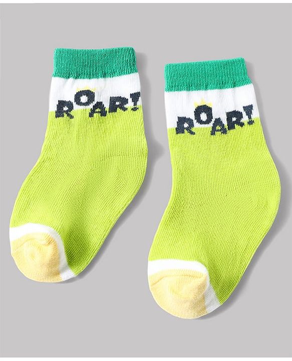 Cute Walk by Babyhug Anti-Bacterial Ankle Length Striped Sock With Dino & Text Design Pack of 3 - White