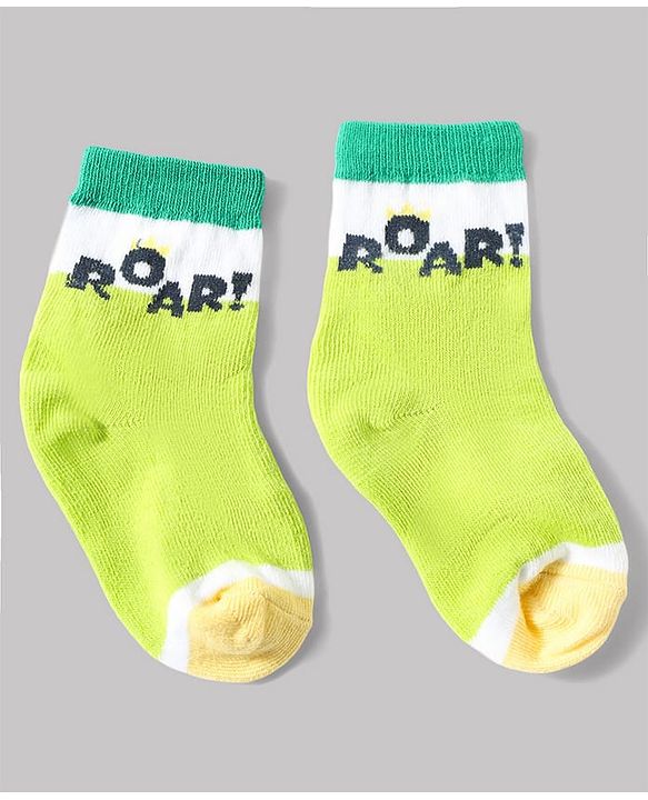 Cute Walk by Babyhug Anti-Bacterial Ankle Length Striped Sock With Dino & Text Design Pack of 3 - White