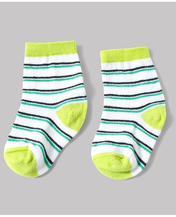 Cute Walk by Babyhug Anti-Bacterial Ankle Length Striped Sock With Dino & Text Design Pack of 3 - White