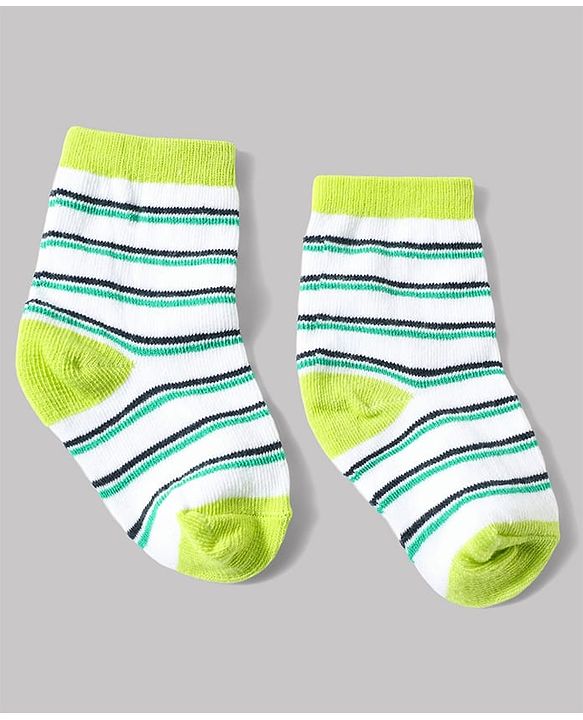 Cute Walk by Babyhug Anti-Bacterial Ankle Length Striped Sock With Dino & Text Design Pack of 3 - White