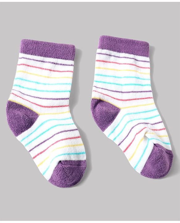 Cute Walk by Babyhug Anti-Bacterial Ankle Length Striped Sock With Heart & Polka Dot Design Pack of 3 - White