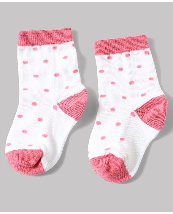 Cute Walk by Babyhug Anti-Bacterial Ankle Length Striped Sock With Heart & Polka Dot Design Pack of 3 - White