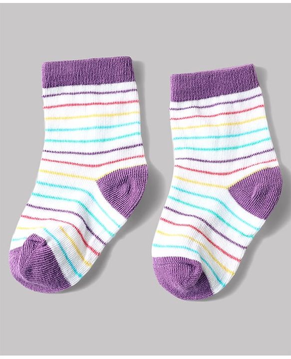 Cute Walk by Babyhug Anti-Bacterial Ankle Length Striped Sock With Heart & Polka Dot Design Pack of 3 - White