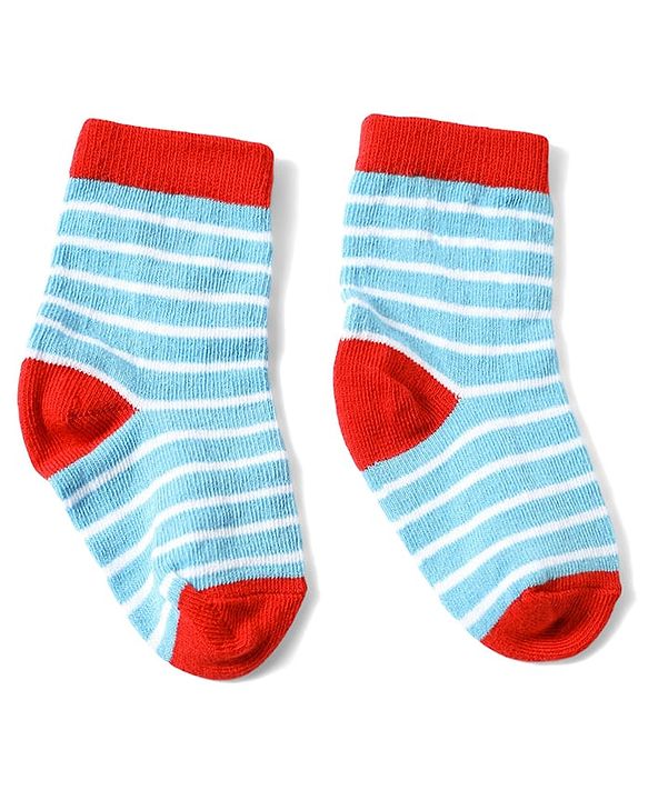 Cute Walk by Babyhug Anti-Bacterial Ankle Length Striped Sock With Vehicle Design Pack of 3 - Red Black & Blue
