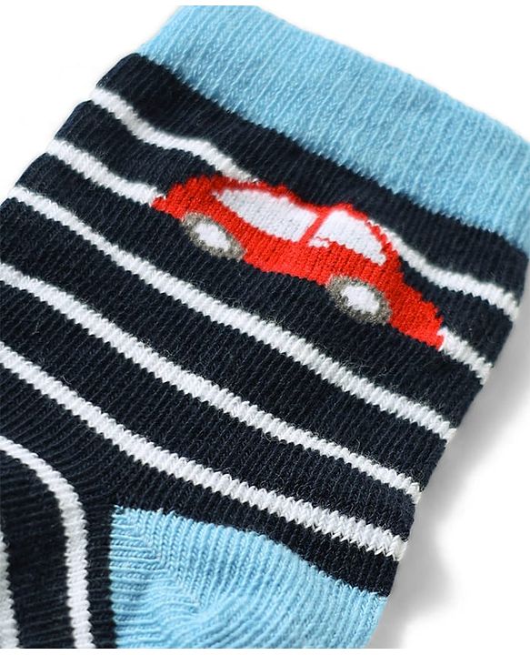 Cute Walk by Babyhug Anti-Bacterial Ankle Length Striped Sock With Vehicle Design Pack of 3 - Red Black & Blue