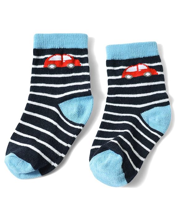 Cute Walk by Babyhug Anti-Bacterial Ankle Length Striped Sock With Vehicle Design Pack of 3 - Red Black & Blue