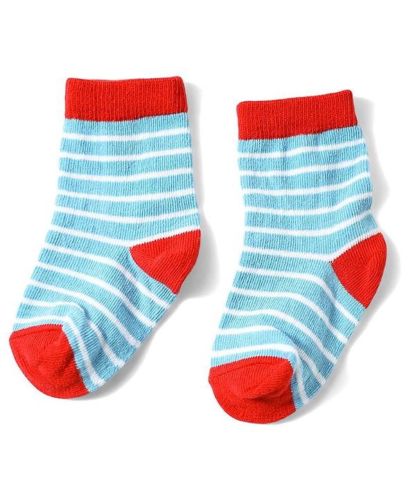 Cute Walk by Babyhug Anti-Bacterial Ankle Length Striped Sock With Vehicle Design Pack of 3 - Red Black & Blue