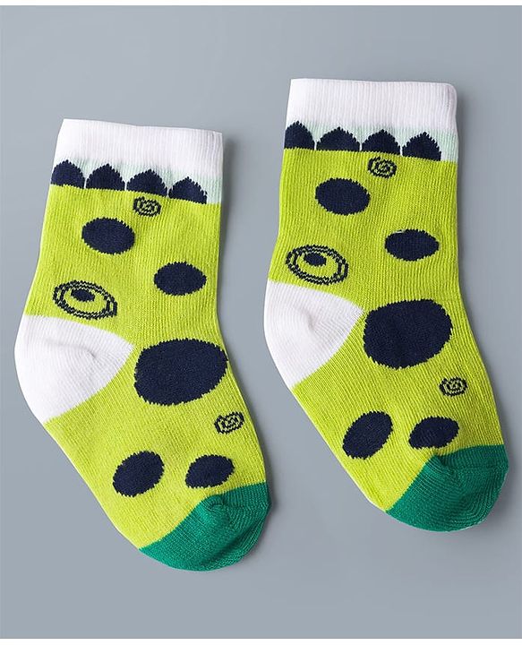 Cute Walk by Babyhug Knit Ankle Length Antibacterial Socks with Stripes & Dino Design Pack of 3 - White