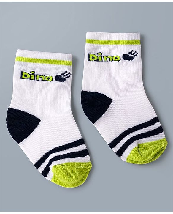 Cute Walk by Babyhug Knit Ankle Length Antibacterial Socks with Stripes & Dino Design Pack of 3 - White