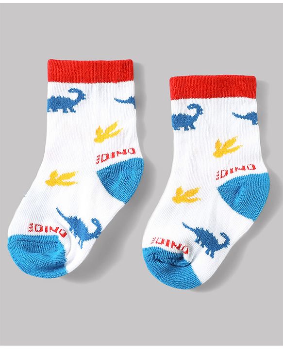 Cute Walk by Babyhug Anti-Bacterial Ankle Length Sock With Dino Design Pack of 3 - White