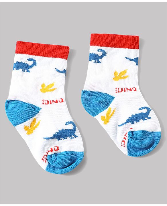 Cute Walk by Babyhug Anti-Bacterial Ankle Length Sock With Dino Design Pack of 3 - White