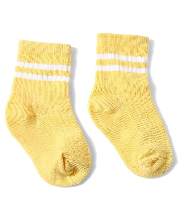 Cute Walk by Babyhug Anti-Bacterial Ankle Length Striped Sock With Vehicle Design Pack of 3 - Yellow Blue & White