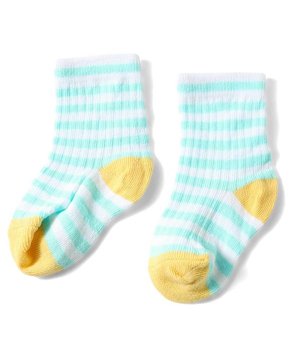 Cute Walk by Babyhug Anti-Bacterial Ankle Length Striped Sock With Vehicle Design Pack of 3 - Yellow Blue & White