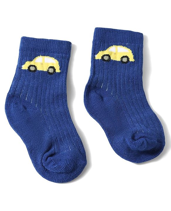 Cute Walk by Babyhug Anti-Bacterial Ankle Length Striped Sock With Vehicle Design Pack of 3 - Yellow Blue & White