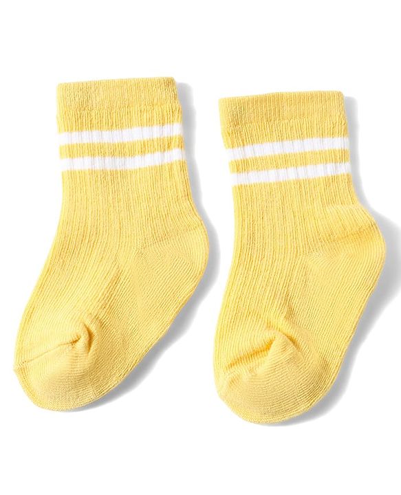 Cute Walk by Babyhug Anti-Bacterial Ankle Length Striped Sock With Vehicle Design Pack of 3 - Yellow Blue & White