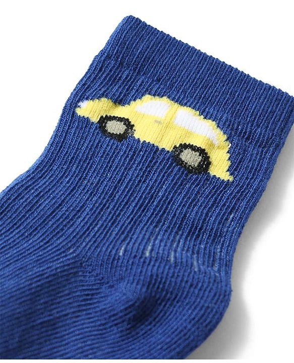 Cute Walk by Babyhug Anti-Bacterial Ankle Length Striped Sock With Vehicle Design Pack of 3 - Yellow Blue & White