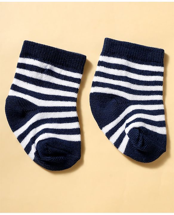 Cutewalk by Babyhug Anti-Bacterial Ankle Length Striped Socks With Star Design Pack Of 3 - White