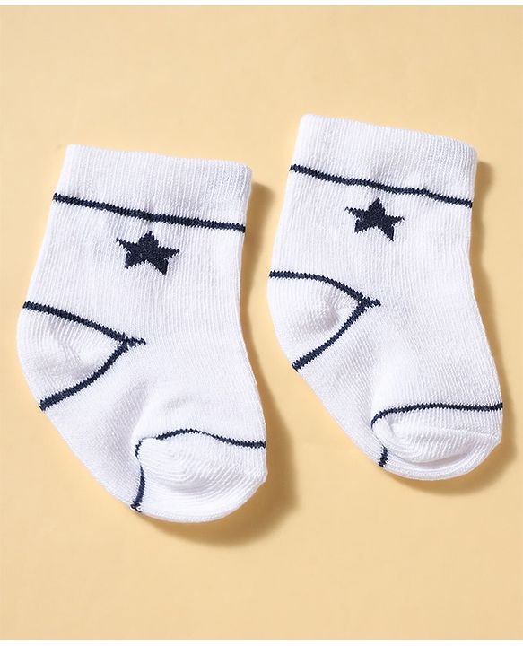 Cutewalk by Babyhug Anti-Bacterial Ankle Length Striped Socks With Star Design Pack Of 3 - White