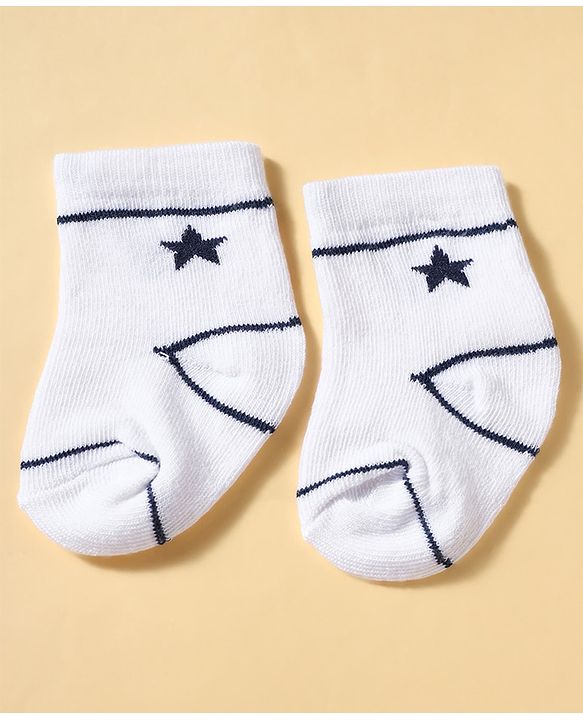 Cutewalk by Babyhug Anti-Bacterial Ankle Length Striped Socks With Star Design Pack Of 3 - White