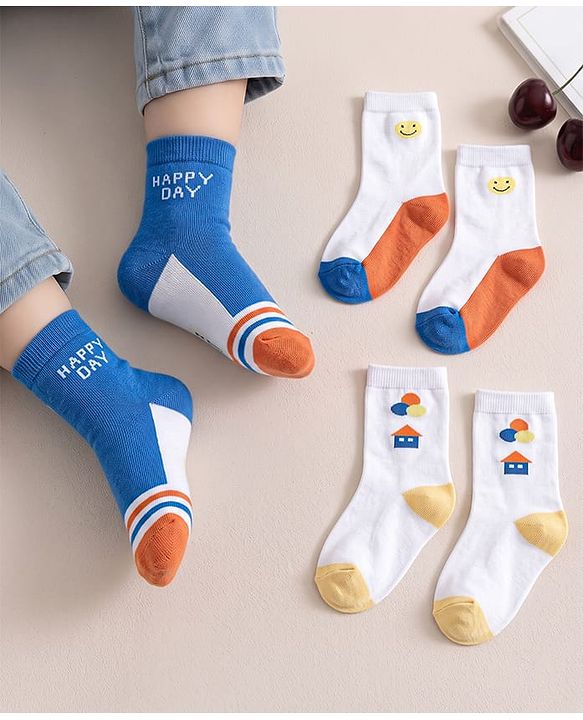 Cutewalk by Babyhug Anti-Bacterial Ankle Length Socks With Happy Life Design Pack Of 3 - White