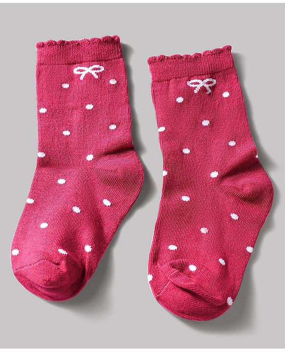 Cute Walk by Babyhug Knit Ankle Length Antibacterial Socks With Bow & Polka Dot Design Pack Of 3 - Dark Pink White & Grey