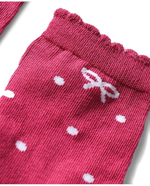 Cute Walk by Babyhug Knit Ankle Length Antibacterial Socks With Bow & Polka Dot Design Pack Of 3 - Dark Pink White & Grey