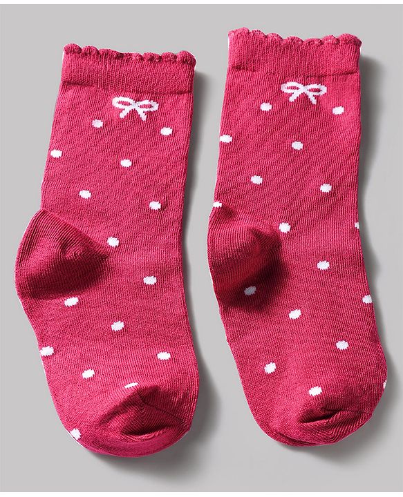 Cute Walk by Babyhug Knit Ankle Length Antibacterial Socks With Bow & Polka Dot Design Pack Of 3 - Dark Pink White & Grey