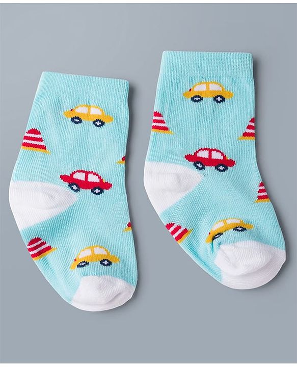 Cute Walk by Babyhug Knit Ankle Length Antibacterial Socks with Stripes & Car Design Pack of 3 - Blue