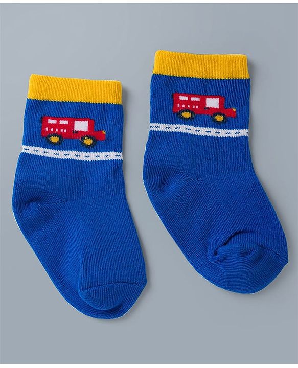 Cute Walk by Babyhug Knit Ankle Length Antibacterial Socks with Stripes & Car Design Pack of 3 - Blue