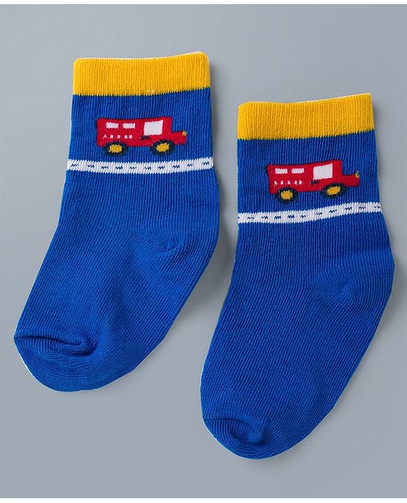 Cute Walk by Babyhug Knit Ankle Length Antibacterial Socks with Stripes & Car Design Pack of 3 - Blue