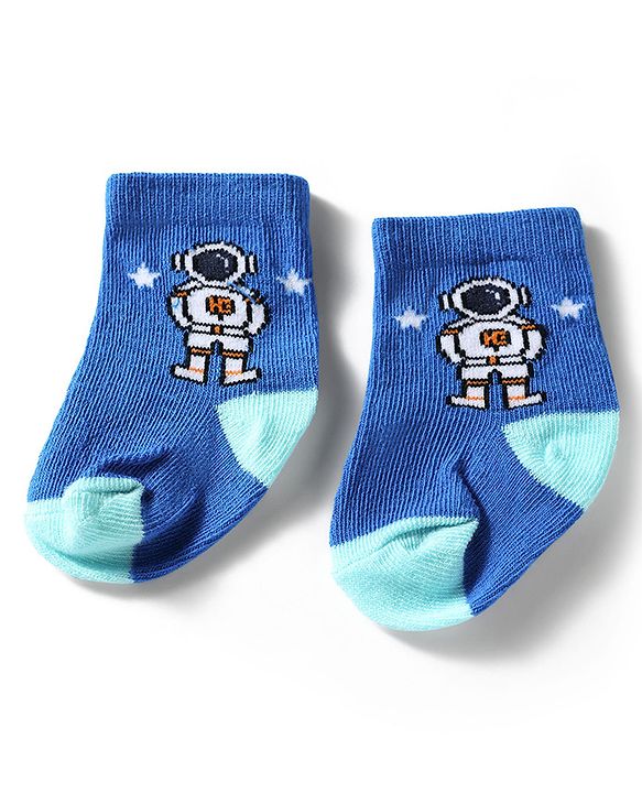 Cute Walk by Babyhug Knit Ankle Length Antibacterial Socks With Space Theme Design Pack Of 3 -Blue