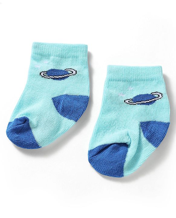Cute Walk by Babyhug Knit Ankle Length Antibacterial Socks With Space Theme Design Pack Of 3 -Blue
