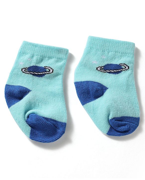 Cute Walk by Babyhug Knit Ankle Length Antibacterial Socks With Space Theme Design Pack Of 3 -Blue